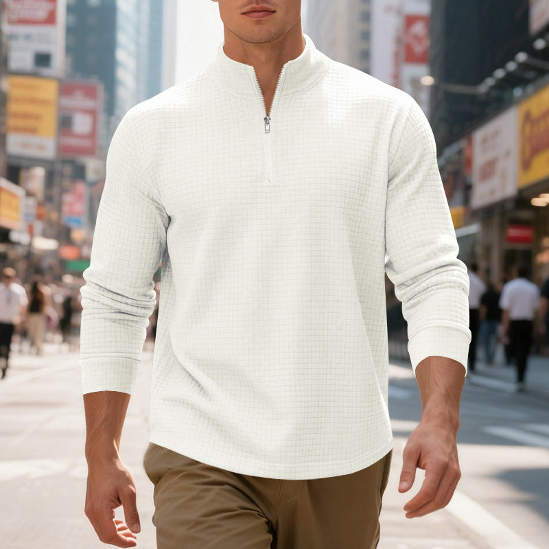Herren sportlicher Pullover mit Halbreißverschluss und strukturierter Oberfläche R&B