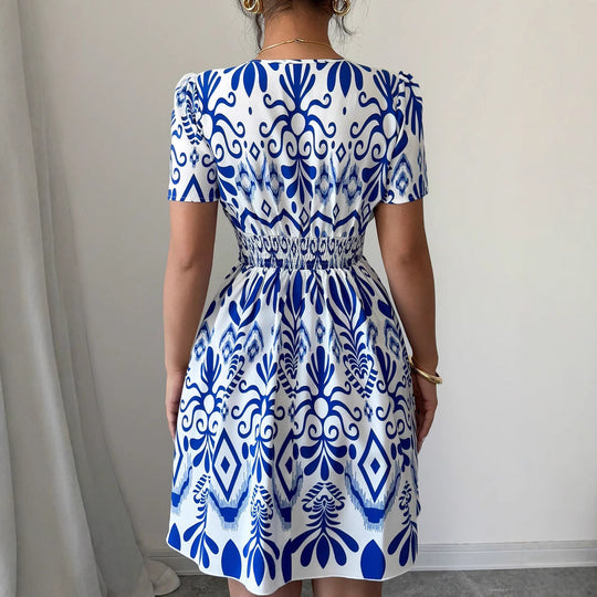 Damen Sommerliches Mini-Kleid mit elegantem V-Ausschnitt und floralen Mustern R&B