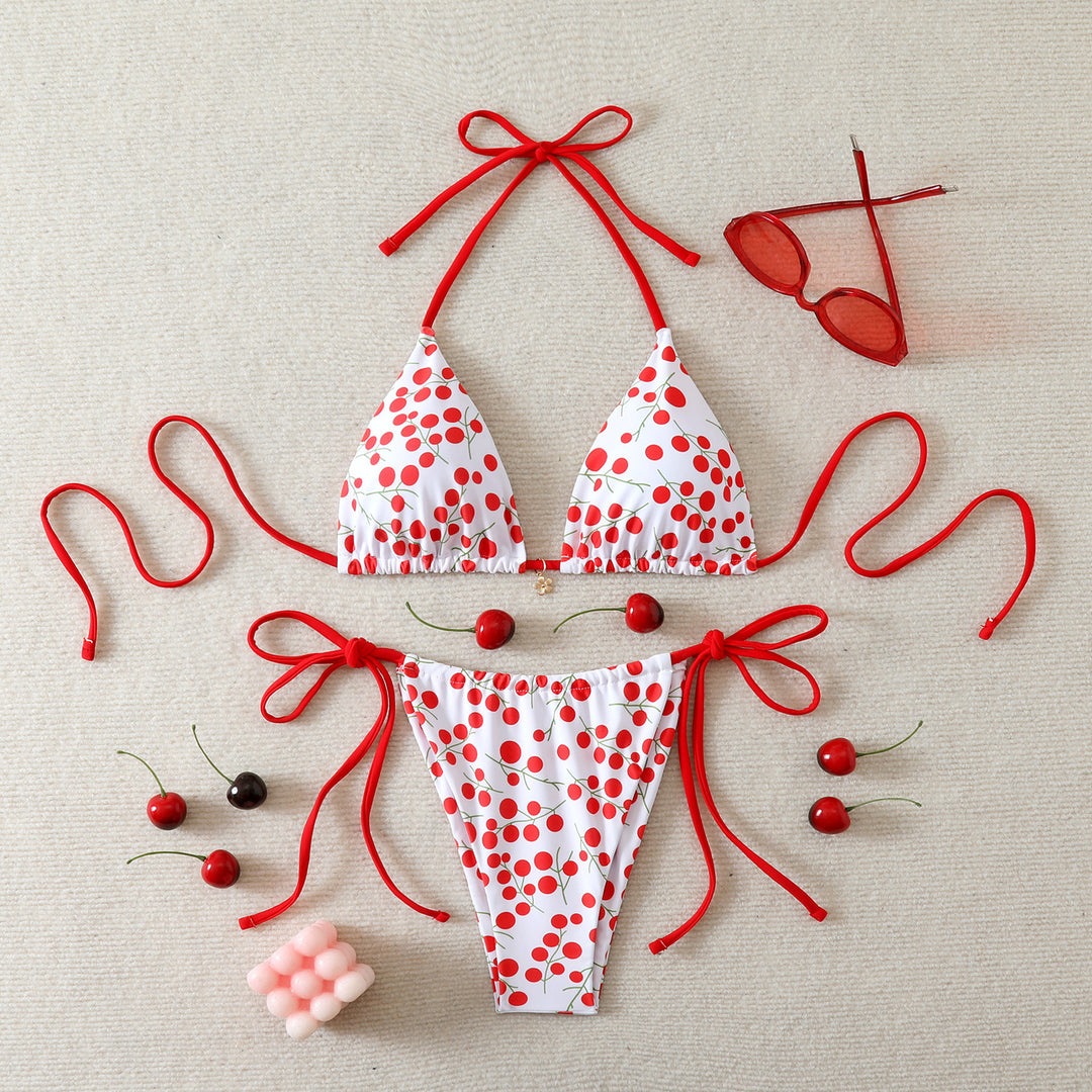 Damen bunter Karo-Bikini mit frechem Kirschmuster R&B