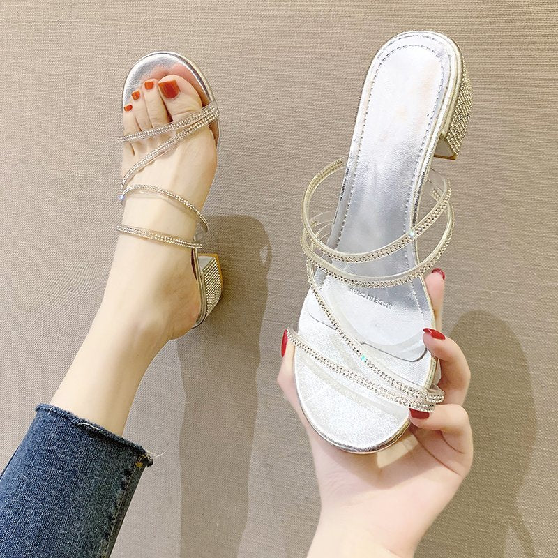 Damen Glamouröse Flachsandalen mit glitzernden Riemchen R&B