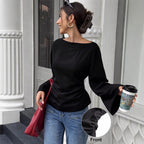Damen elegantes Oberteil mit weitem Ärmel und schickem Bund R&B