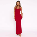 Damen Elegantes Maxikleid mit tiefem Rundhalsausschnitt und figurbetonter Passform R&B