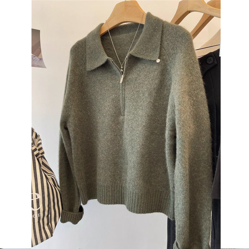 Damen Kuscheliger Pullover mit Stehkragen und kurzem Reißverschluss R&B