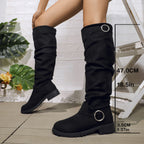 Damen modische Overkneestiefel mit lässigem Falten-Look und robustem Profil