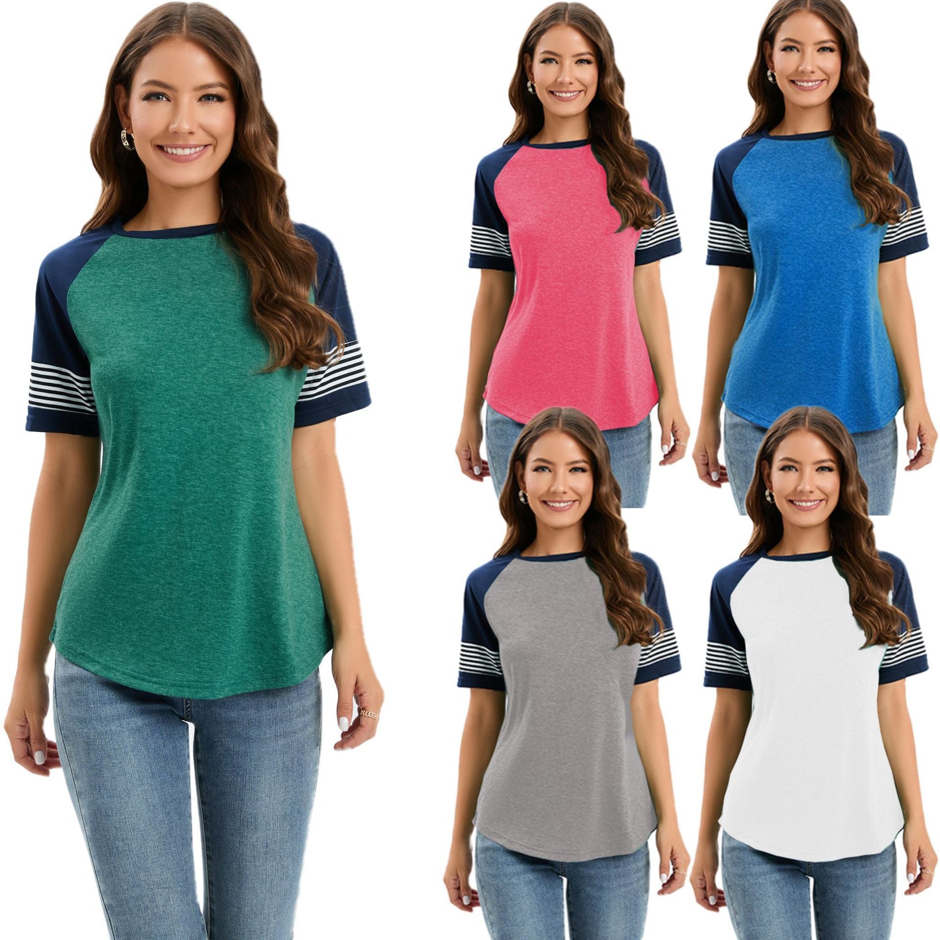 Damen sportliches Raglan-T-Shirt mit Streifenmuster R&B