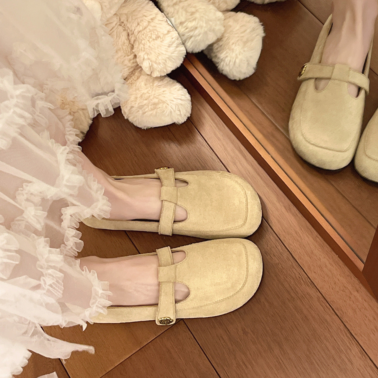 Damen Ballerinas mit eleganter Schnalle und weichem Veloursleder EB