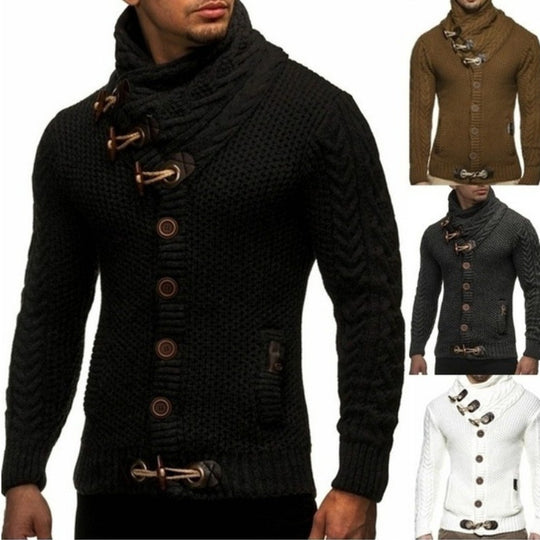 Herren Strickjacke mit kreativer Knopfleiste und hohem Kragen R&B