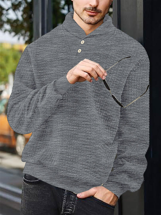 Herren nan eleganter Strickpullover mit Schalkragen, Knopfleiste am Ausschnitt und Karo-Waffelstruktur R&B
