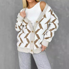 Damen gemütlicher Strickcardigan mit modernem Blitze-Design und Knopfverschluss R&B
