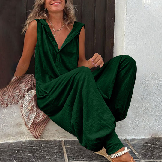 Damen Lässiger Jumpsuit mit Kapuze und Knopfdetails R&B