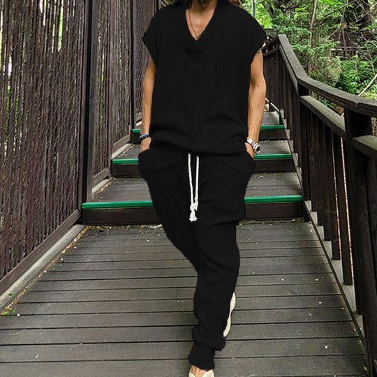 Damen lässiges Freizeit-Outfit mit strukturiertem Oberteil und bequemen Hosen R&B