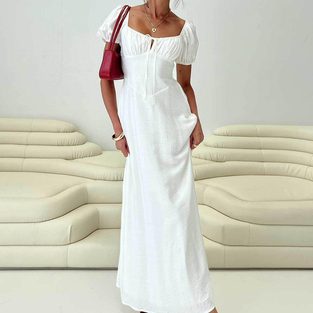 Damen Maxikleid mit Puffärmeln und elegantem Ausschnitt R&B