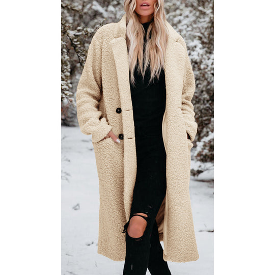 Damen Modischer Teddy-Mantel mit Knöpfen R&B
