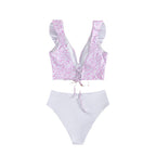 Damen Triangel-Bikini mit modischem Leopardenmuster und Rüschendetails