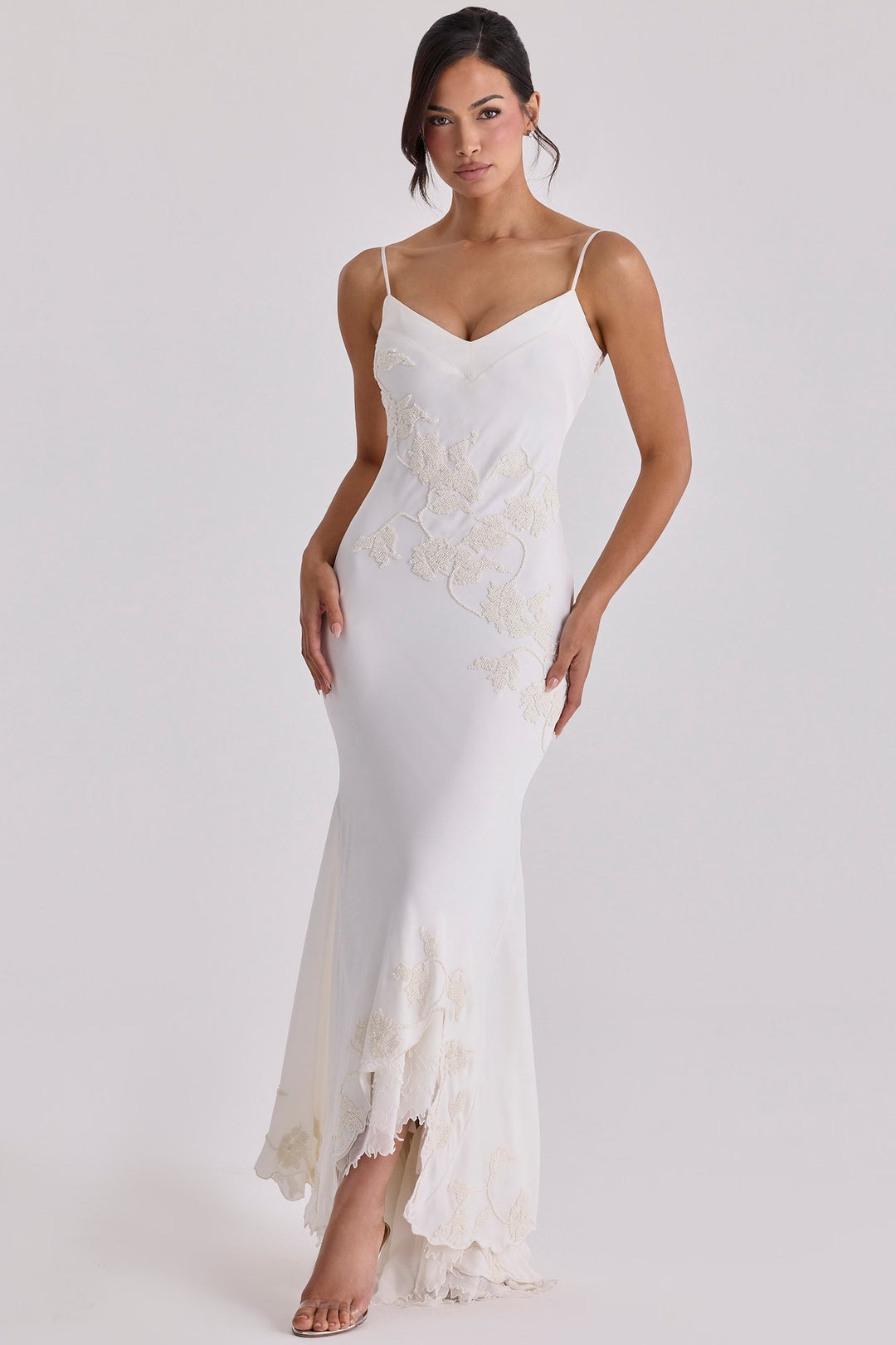 Damen Elegantes Abendkleid mit floralem Spitzenbesatz R&B