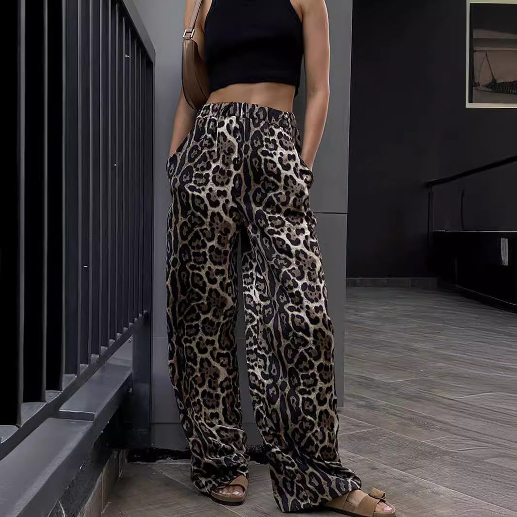 Damen Leoprint Palazzo-Hose R&B