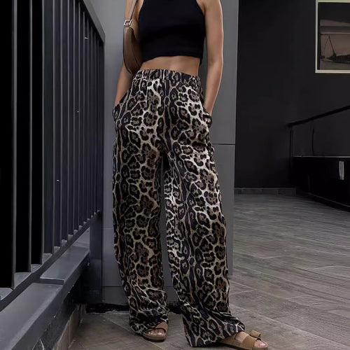 Damen Leoprint Palazzo-Hose R&B