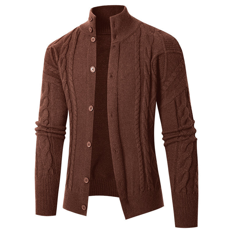 Herren Strickjacke mit klassischem Kabelmuster und hohem Stehkragen