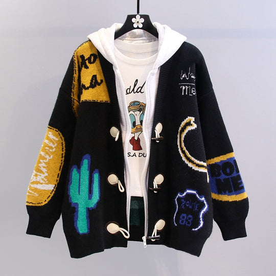 Damen lässiger Strickjacke mit Kapuze R&B