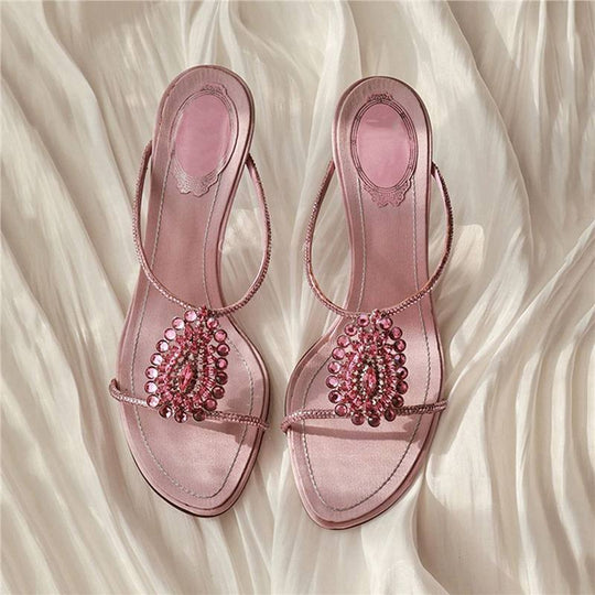 Damen elegante Slip-On Sandalen mit funkelnder Strassverzierung R&B