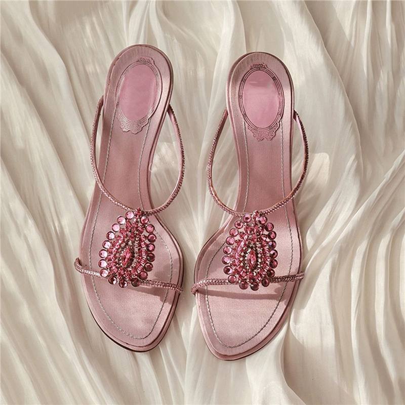 Damen elegante Slip-On Sandalen mit funkelnder Strassverzierung R&B