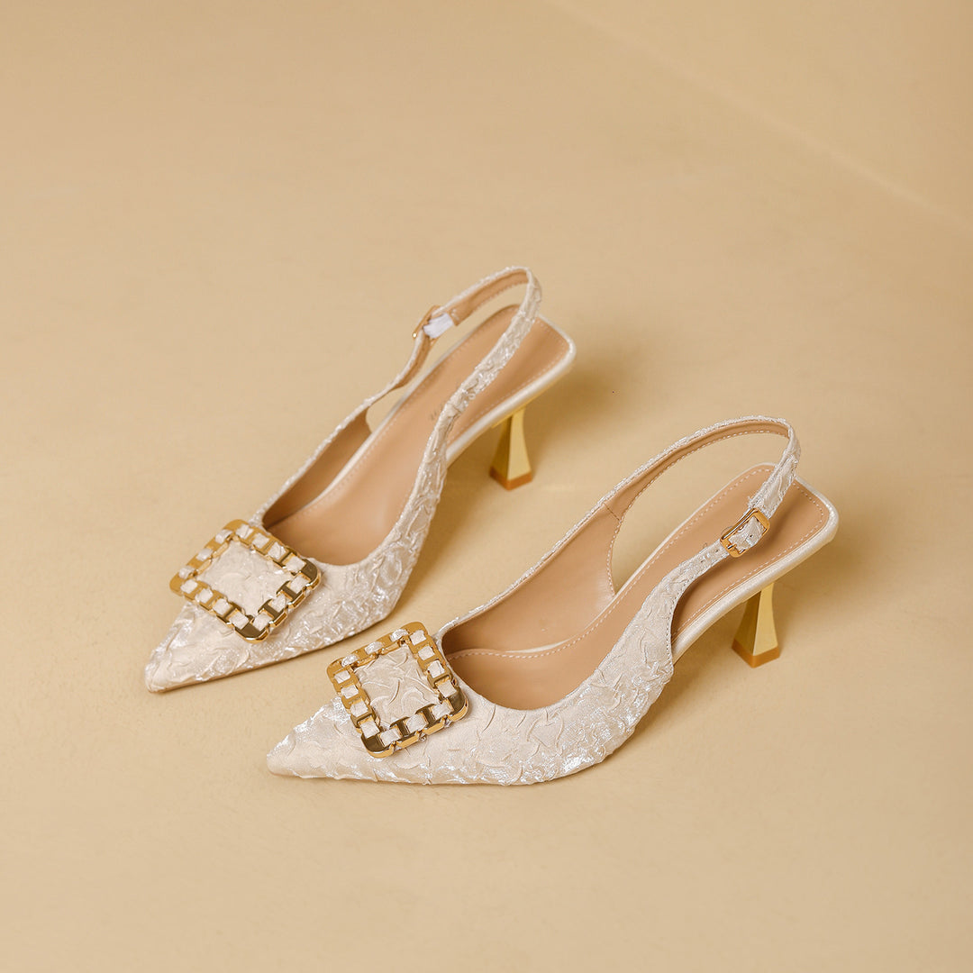 Damen Slingback-Pumps mit elegantem Schmuckdetail und modischem Blockabsatz R&B