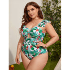 Damen Badeanzug mit Rüschen und modischem Blumenmuster R&B