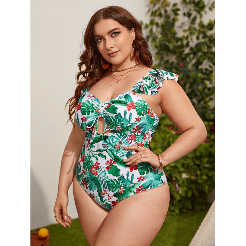 Damen Badeanzug mit Rüschen und modischem Blumenmuster R&B