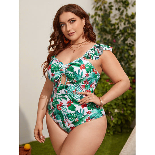 Damen Badeanzug mit Rüschen und modischem Blumenmuster R&B