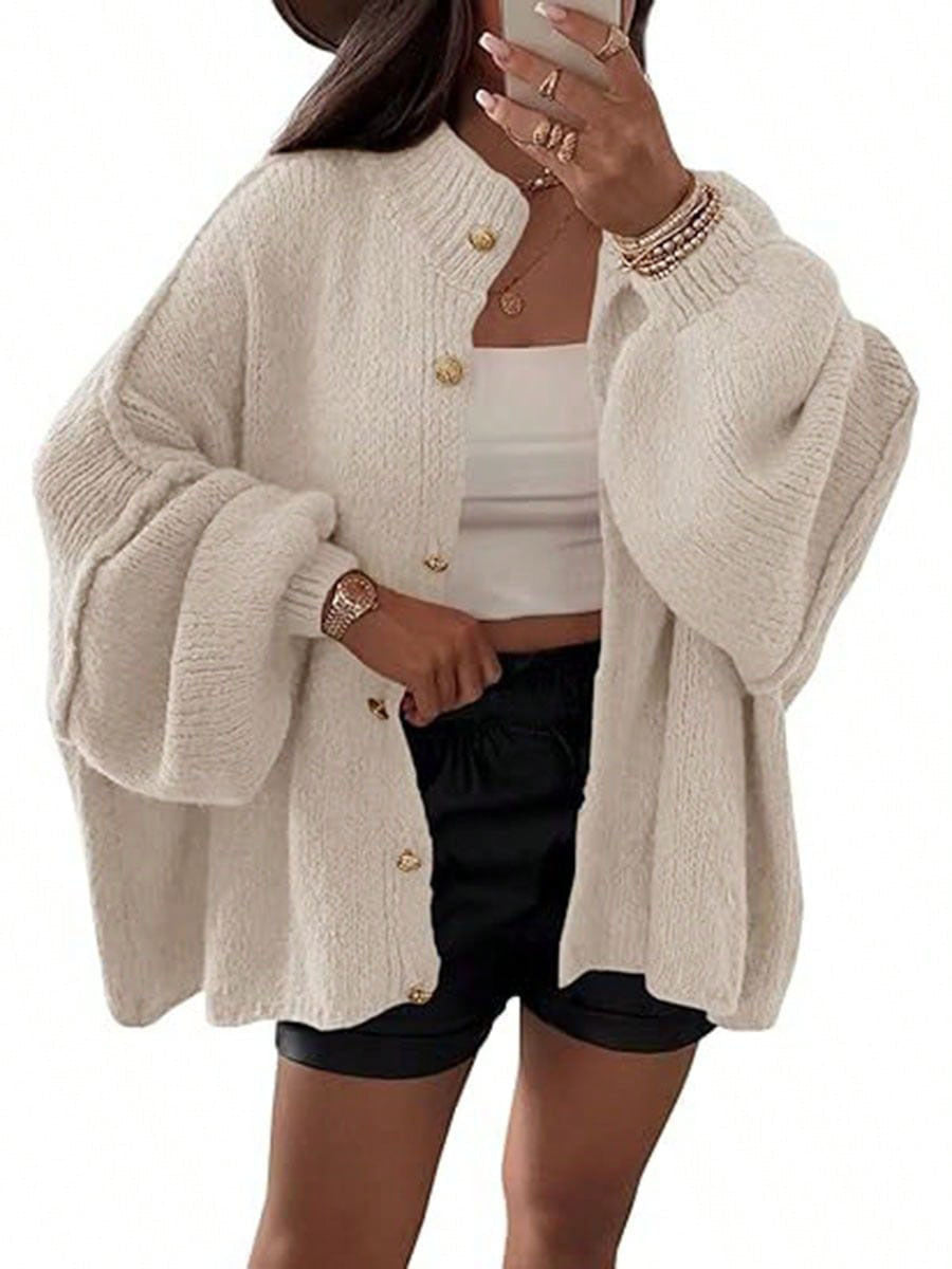 Damen Flauschige Strickjacke mit überschnittenen Schultern R&B