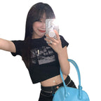 Damen Cropped T-Shirt mit kreativem Grafikdesign