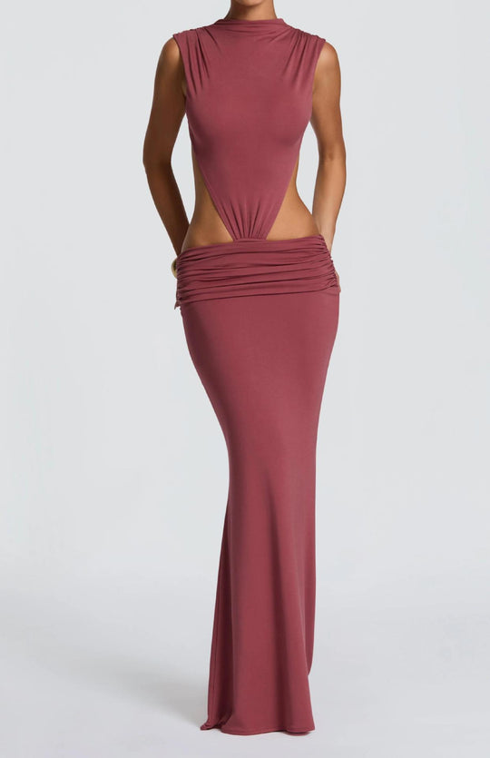 Damen Langes Maxi-Kleid mit raffinierten Cut-Outs und Raffung R&B