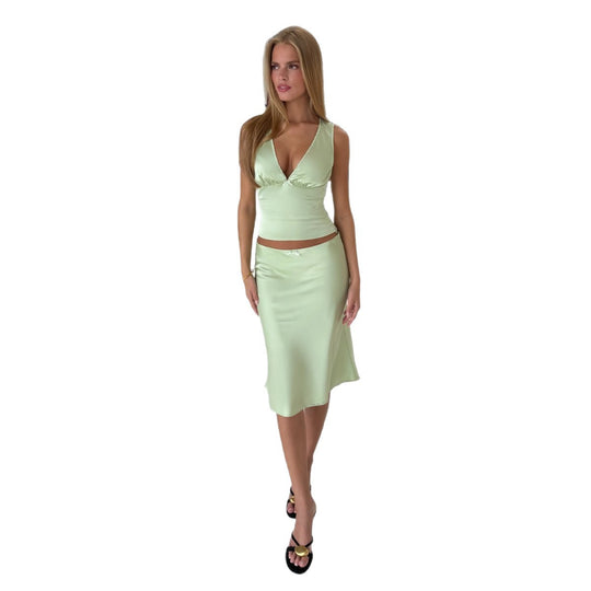 Damen elegantes Zweiteiler-Set mit V-Ausschnitt und fließendem Material R&B