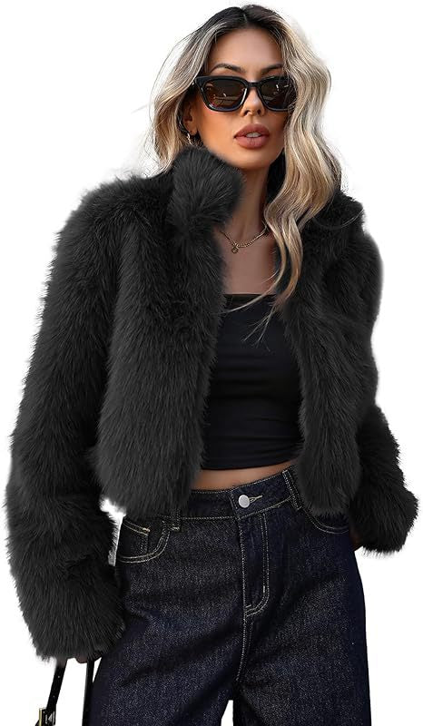 Damen Kurze Kunstpelzjacke mit weichem Fell und eleganter Silhouette R&B