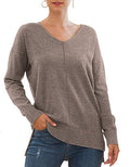 Damen eleganter V-Ausschnitt Pullover mit asymmetrischem Saum R&B