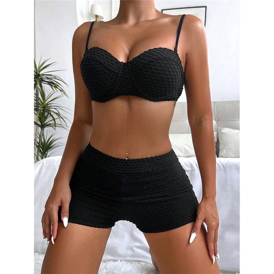 Damen Bikini-Set mit gepolstertem Oberteil und High-Waist Shorts R&B