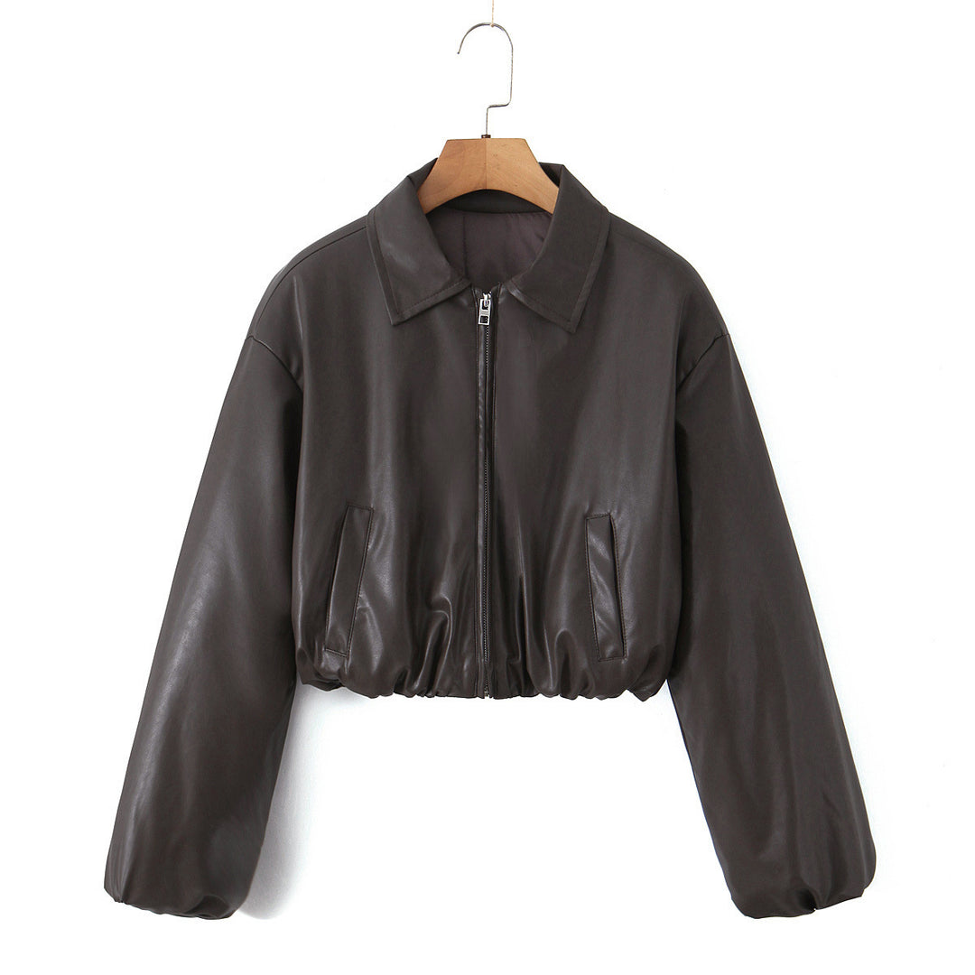 Damen Kunstleder Bikerjacke im lässigen Cropped-Design R&B