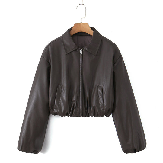 Damen Kunstleder Bikerjacke im lässigen Cropped-Design R&B
