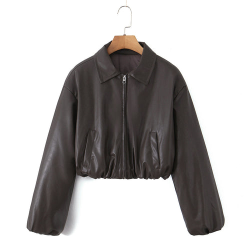 Damen Kunstleder Bikerjacke im lässigen Cropped-Design R&B