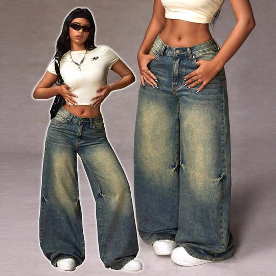 Damen Weite Bootcut-Jeans im lässigen Oversized-Schnitt R&B