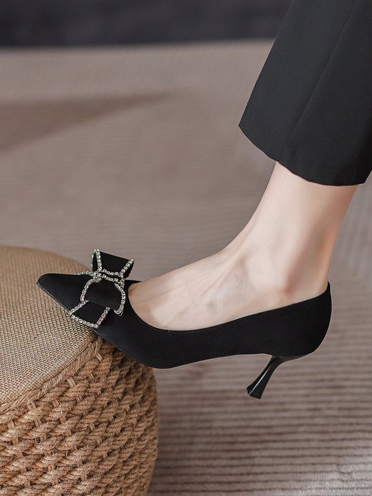 Damen elegante Stiletto-Pumps mit funkelnder Schleifenverzierung R&B