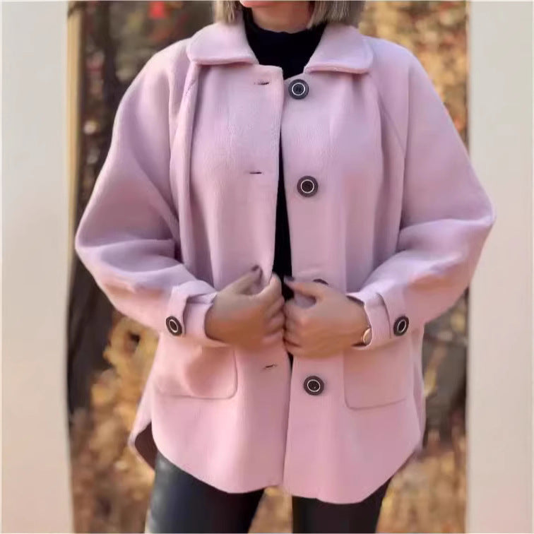 Damen modische und warme Wollejacke mit praktischen Taschen