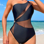 Damen Einseitiger Badeanzug mit raffinierten Mesh-Elementen R&B