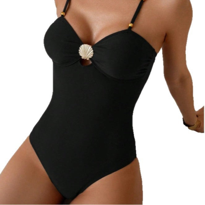 Damen Designer-Einteiler Badeanzug mit elegantem Muschel-Detail R&B