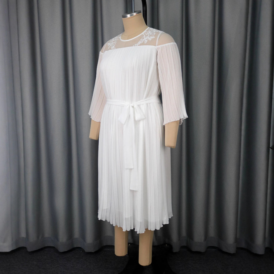 Damen festliches Faltenkleid mit Spitzenakzenten R&B