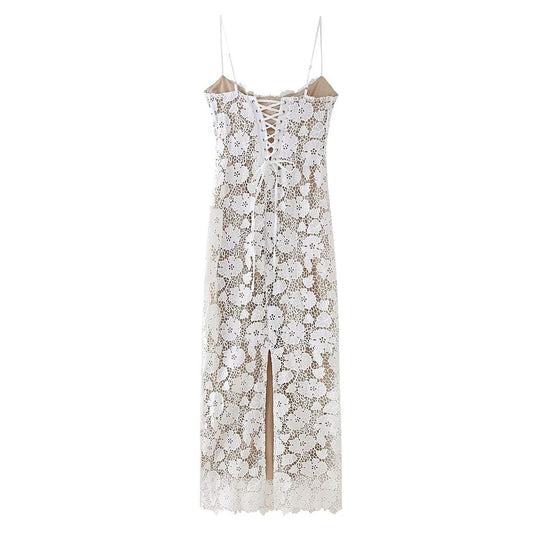 Damen Spitzenkleid mit zarten Spaghettiträgern und floralem Design R&B