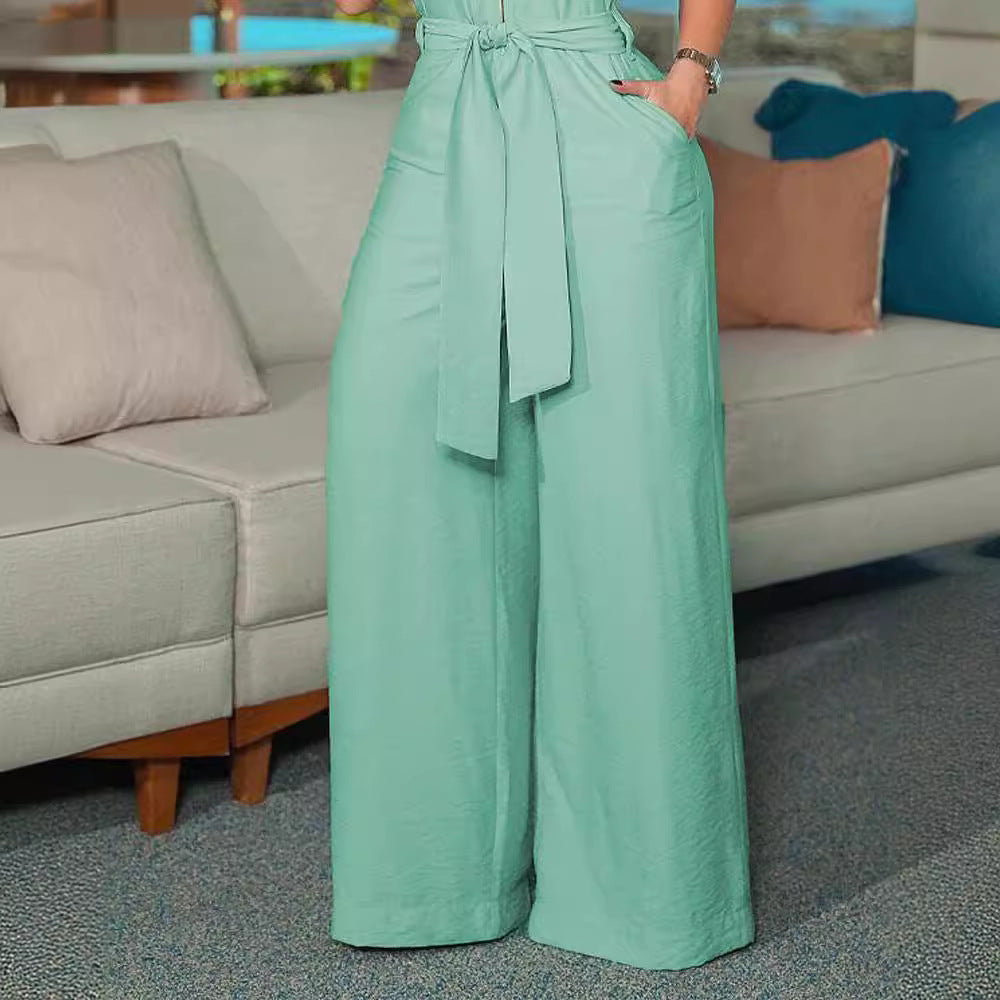 Damen Jumpsuit mit weitem Bein und Taillengürtel R&B