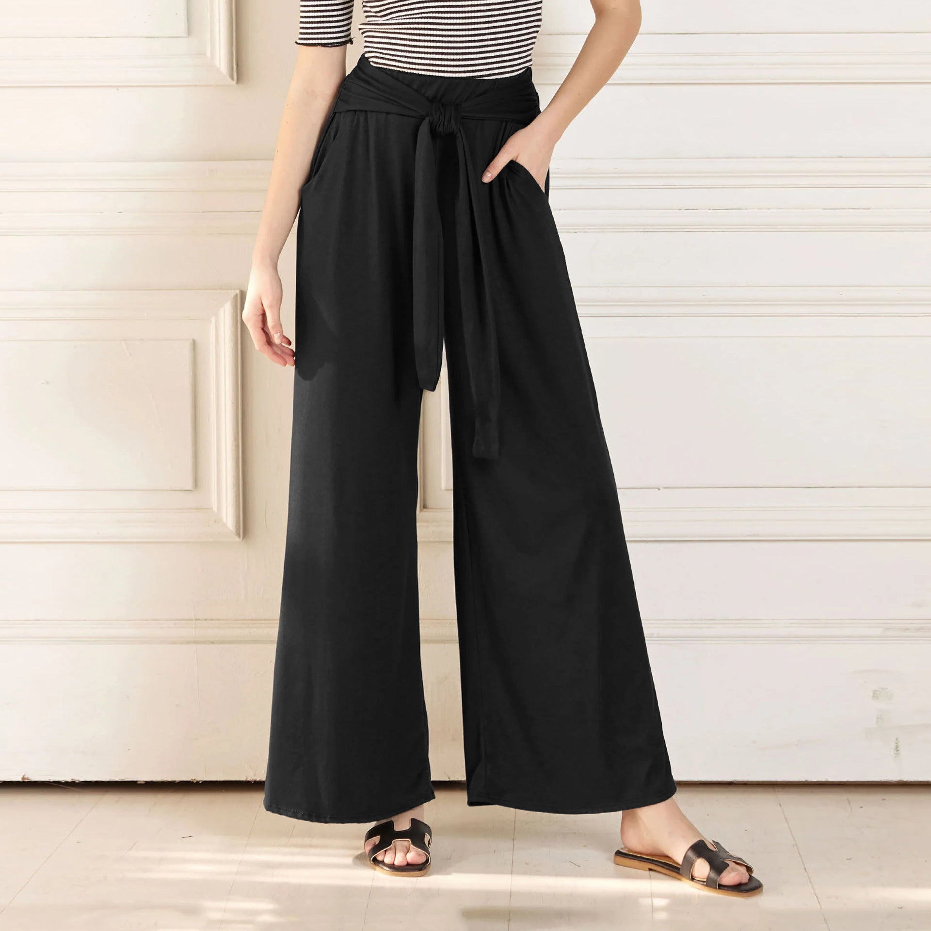 Damen Weit geschnittene Sommerhose mit hochwertigem Bund und eleganter Schleifendetail R&B