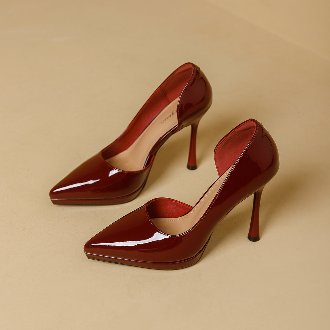 Damen elegante Stiletto-Pumps mit seitlichem Cut-Out und glänzender Oberfläche R&B