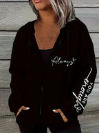 Damen nan oversized Kapuzenjacke mit Reißverschluss, handgeschriR&Bener Typo-Applikation und Kontrast-Eingrifftaschen R&B